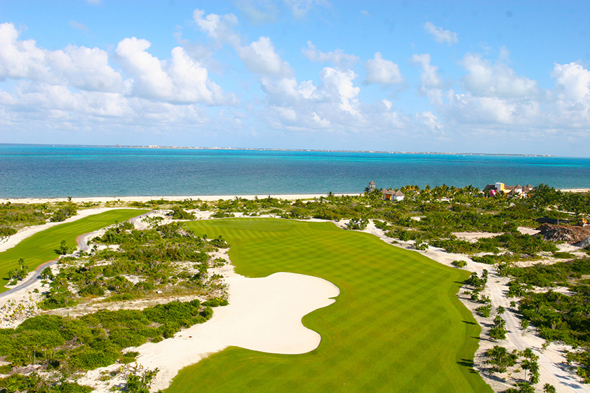 Golf course by the ocean in Cancun