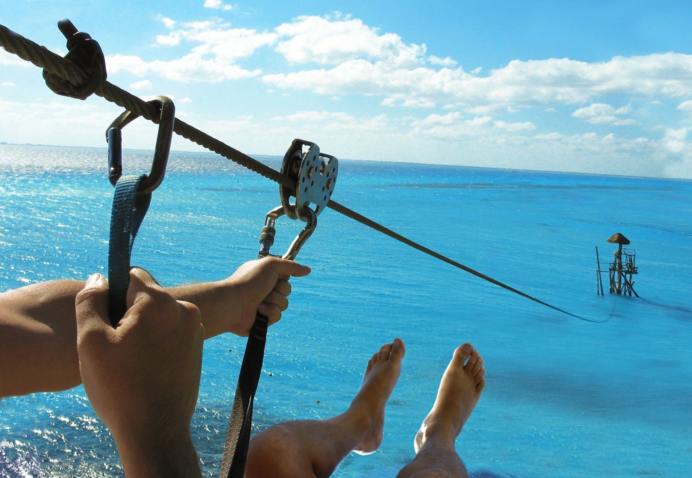 Ziplining in Cancun, Mexico, off the coast of Isla Mujeres